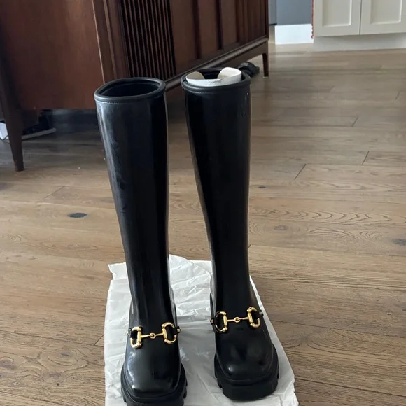 Gucci Horsebit Elegant Black Rain Boots - Picture 4 of 12